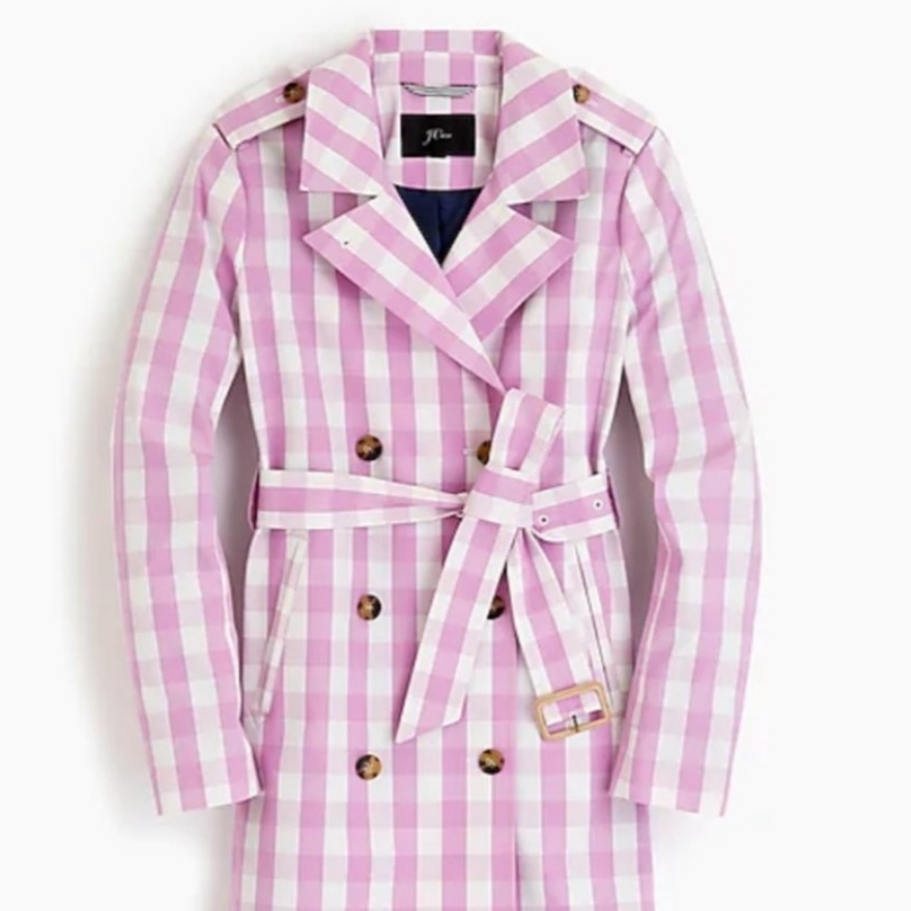 Jcrew pink ivory gingham trench coat